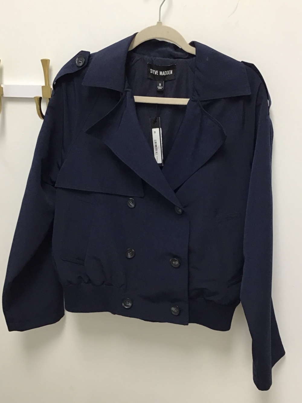 Steve Madden Dark Navy Double-Breasted Trench Maris Jacket